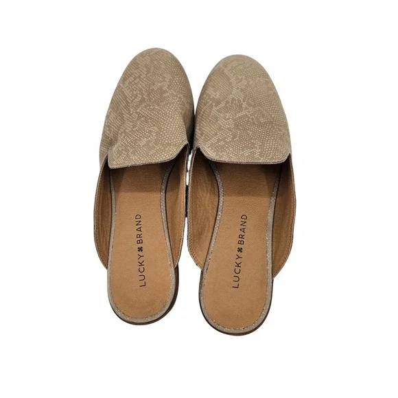 Lucky Brand Cristley Snakeskin Leather Mules Taupe Beige Loafers 9.5M - Picture 2 of 11